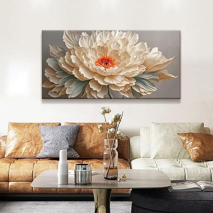 QSQ Canvas Art Wall Decor Yellow Floral Wall Art For Living Room Modern Canvas Wall Decor White Flower Art Prints Pictures For Bedroom Hotel Home Decoration 24 X 48 Inch