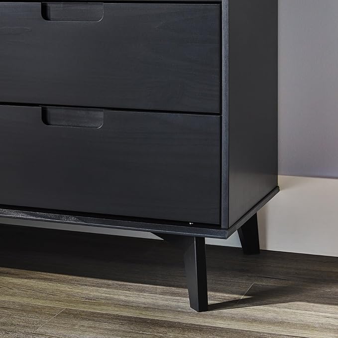 Walker Edison Sloane 6-Drawer Groove Handle Solid Pine Wood Dresser, 52 Inch, Black