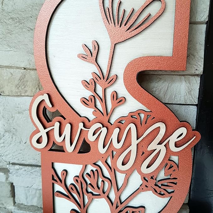 Custom Boho Wood Personalized Initial & Name Sign,3D Wooden Layered Handmade Letter Wall Decor for Nursery or Child's Bedroom, Rattan Flower Baby Shower Newborn Girl or Boy's Birthday Gift