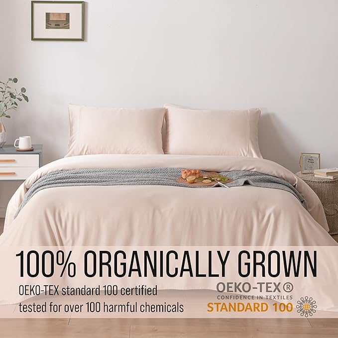 Bella Coterie Luxury Bamboo Viscose Cal King Size Sheet Set | 100% Organically Grown | Ultra Soft | Cooling for Hot Sleepers | 18" Deep Pocket [Champagne]