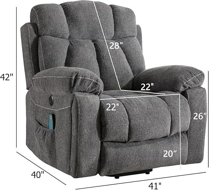 CANMOV Large Power Lift Recliner Chairs with Massage and Heat for Elderly Big People, Heavy Duty Motion Reclining Mechanism-Anti Skid Fabric Recliner Chair with 2 Concealed Cup Holders,Dark Gray