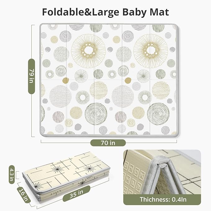Extra Large Baby Play Mat 79x71, Foldable, Waterproof, Safe & Thick Playmats for Babies and Toddlers, Indoor & Outdoor Use