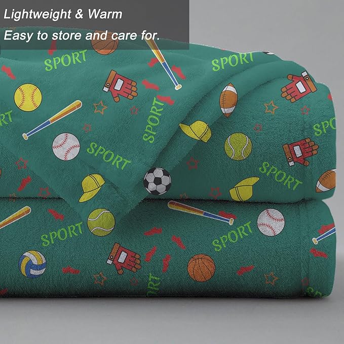 Ultra Soft Fleece Blanket- Lightweight & Warm Throw Blanket for Couch, Cozy Plush Sherpa Blanket for Adults Kids, Durable & Easy Care (Sport Balls, 50x60 in)