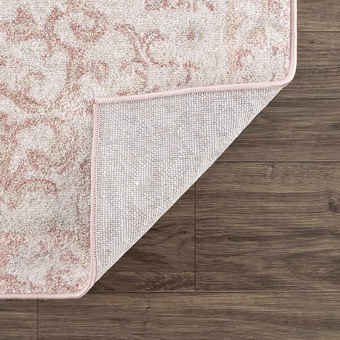 BoutiqueRugs Blush & Light Pink Collection Snead Bohemian Oriental Medallion Area Rug - Traditional Floral Carpet for Living Room, Bedroom - Blush, Pale Pink, Cream - 7'10" Square