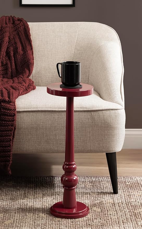 Kate and Laurel Wegner Transitional Wooden Round Drink Table, 8 x 8 x 23, Gloss Red, Modern Durable Pedestal Table for Use as Indoor Plant Stand, or Decorative Living Room Decor Accent