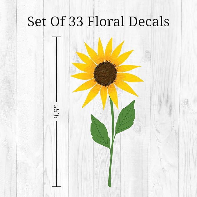 Wildflower Wall Decals - Set of 33 Vinyl Flower Room Decor Peel and Stick Removable Floral Stickers for Nursery Bedroom Bathroom