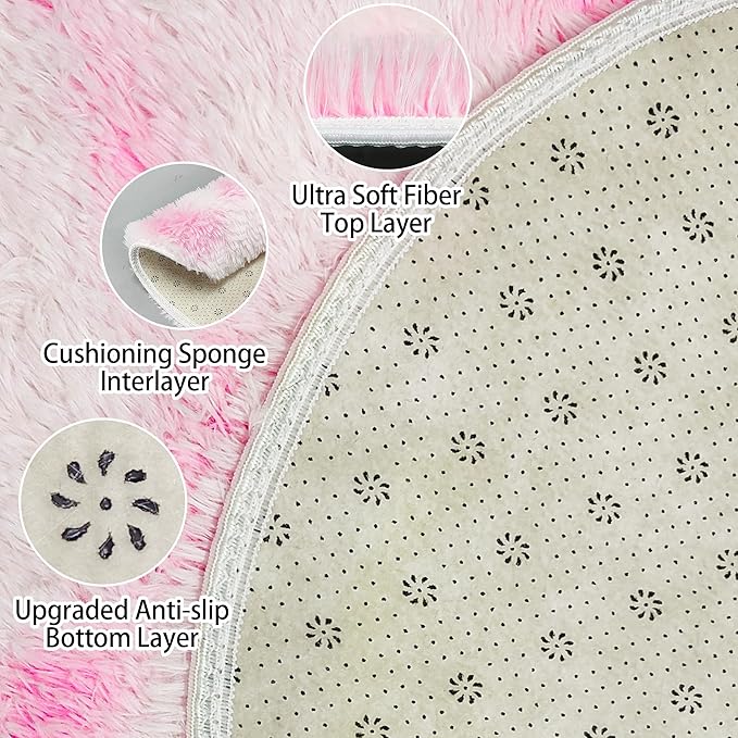5 ft Pink Fluffy Round Rugs for Girls Bedroom,Plush Circle Area Rugs for Living Room Cute Shaggy Circular Carpet Furry for Dorms Nursery Rooms Kids Unicorn Room Decor Aesthetic Baby Play Mat