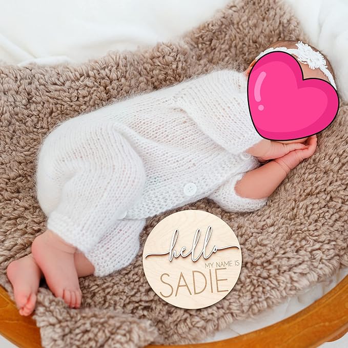 NAZENTI Personalized Baby Name Announcement Wooden Signs, Custom Hello My Name Is Name Sign For Hospital, Welcome Sign For Decor, Gifts For Baby Girl Or Boy Shower, Baby's Arrival Gifts