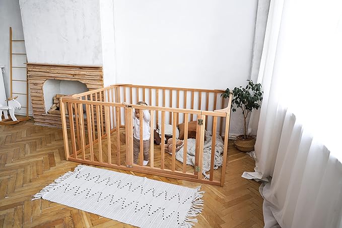 BUSY WOOD Montessori Bed for Toddlers with Railings 31,4 in - Floor Bed Frame for Kids - Platform Bedframe Small, Twin, Full, Queen, King Size (Model 20)