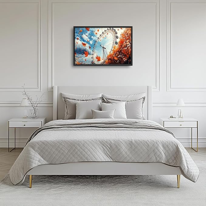 Olivine Large Fall Wall Art, London Eye Pictures Wall Decor, Fall London Painting, Autumn Canvas Prints, Framed Artwork for Bathroom Bedroom Living Room Office Home Decoration 36"x24"
