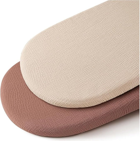 Muslin Bassinet Sheets for Baby Boy Girl,Breathable Baby Bassinet Sheets Fitted for Bassinet,Oval Rectangle,Hourglass,Bassinet Mattress/Pad,Soft Cotton 2 Pack