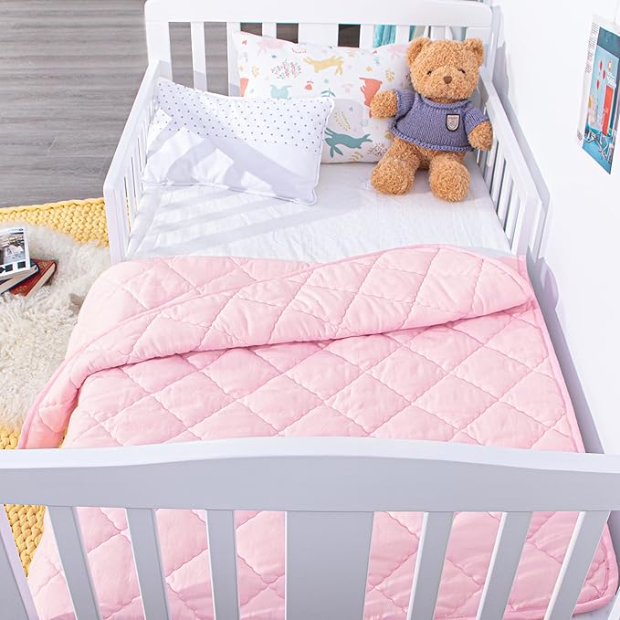 NTBAY Down Alternative Oversized Toddler Comforter, Super Soft and Warm Solid Color Baby Crib Quilted Blanket, 43x60 inches, Pink
