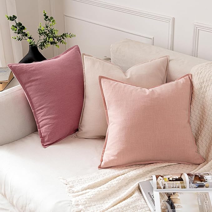 MIULEE Decorative Linen Euro Sham Pillow Covers 26x26 Light Pink Boho FarmhouseNeutral Couch Throw Pillows for Bed Pack of 2 Accent Modern Pillowcase Sofa Livingroom Home Decor