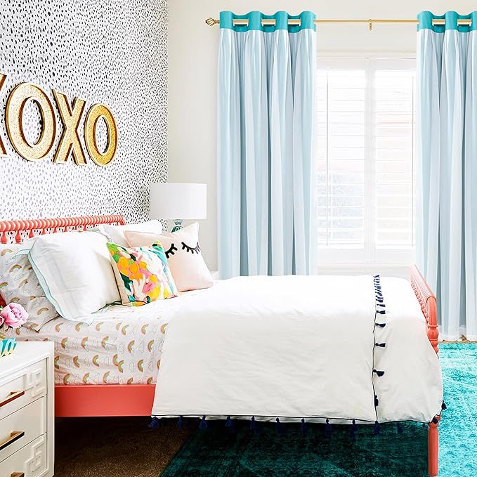 XWZO 100% Blackout Curtains with Sheer Overlay, Double Panel Grommet Thermal Insulated Privacy Curtains with Black Liner for Bedroom, Living Room, 2 Panels with Tiebacks, 70x84, Turquoise