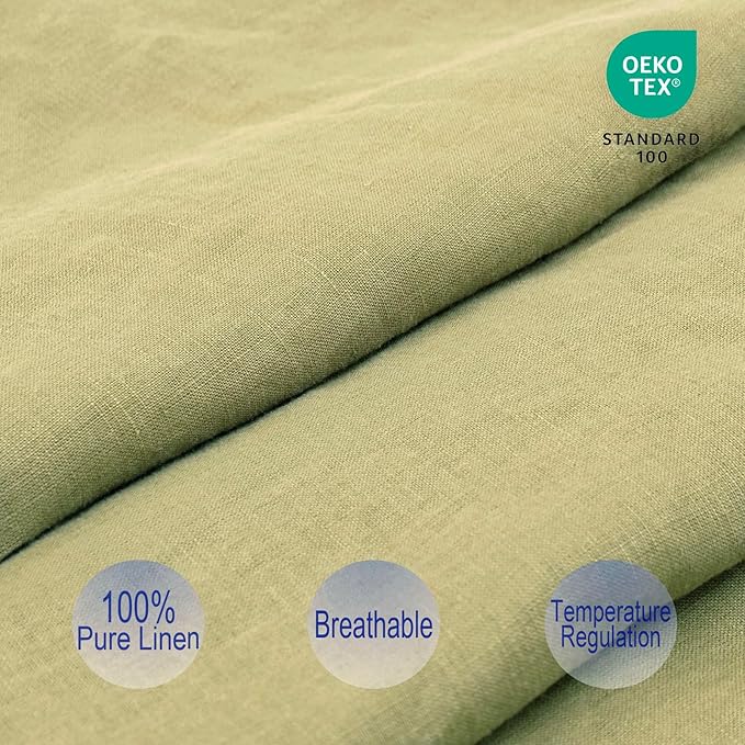 Olive Green Ruffles Linen Pillowcase, 100% French Linen Pillow Cover, King Size 1 Piece Farmhouse Shabby Chic Pillow Case, 20''x36'' Pillowcase with Decorative Ruffle Envelope Closure