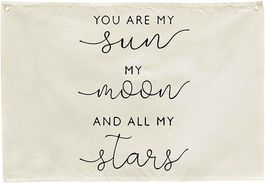 Nursery Canvas Banner Wall Decor-Hanging Rectangular Poster Flag Sign Art for Baby Kids Girl Boy,Playroom Babyroom Door Decoration,My Sun My Moon,Baby Shower Birthday Gift 28.5" L x 20" W