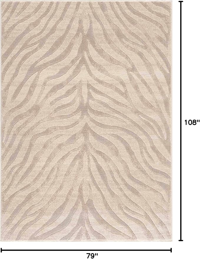 Hauteloom Manteca Animal Zebra Print Area Rug for Living Room Bedroom Dining Room - Distressed Faded Style - Cream, White, Beige, Gray - 6'7" x 9' (6x9)