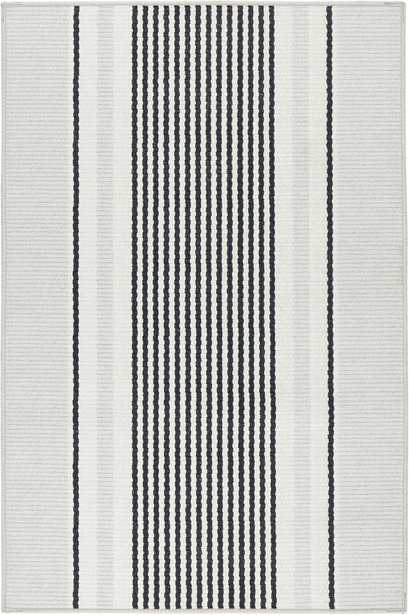 Dash & Albert Gunner Stripe Machine Washable Rug, 7.5 X 9.5 Feet, Grey Stripe Pattern - Premium Luxury Hotel Quality Soft Breathable Hypoallergenic Machine Washable Easy Care All Season Comfortable