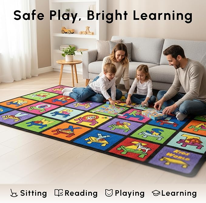 SAFECASTLE Kids Carpet My ABC Place Alphabet Rug 5'4" x 7'8"– Educational ABC Learning Area Rug – Colorful Classroom Rug for Kids, Toddlers, Preschool, Nursery, Playroom, Daycare & Children’s Bedroom