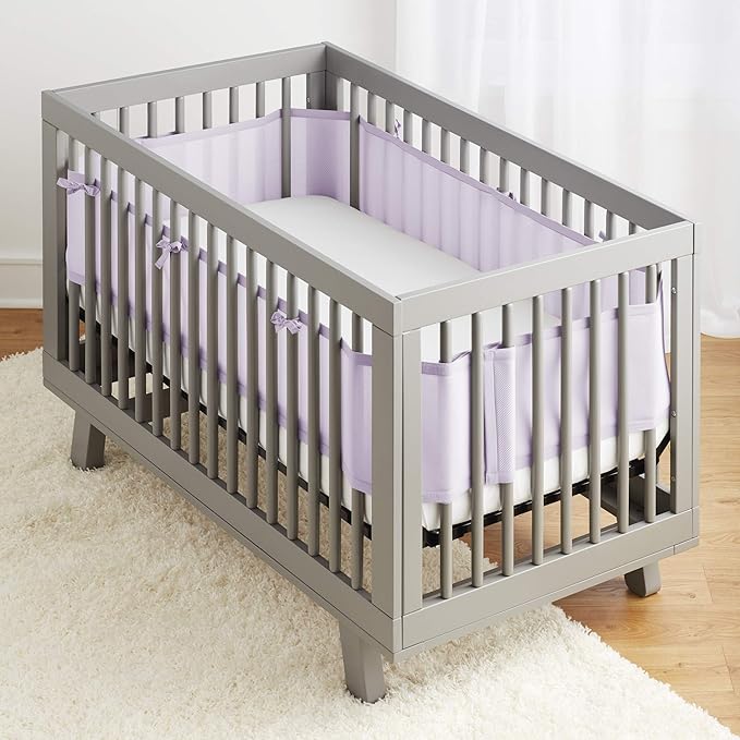 BreathableBaby Breathable Mesh Liner for Full-Size Cribs, Classic 3mm Mesh, Lavender (Size 4FS Covers 3 or 4 Sides)