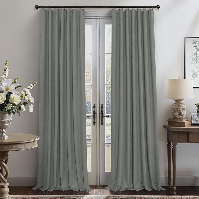 Dark Grey Thermal Curtains 54 Inch Length for Bedroom Thick Linen Textured Dining Room Darkening Blackout Insulated Insulating Sound Proof Window Curtains for Kitchen Back Door Bathroom Charcoal Gray