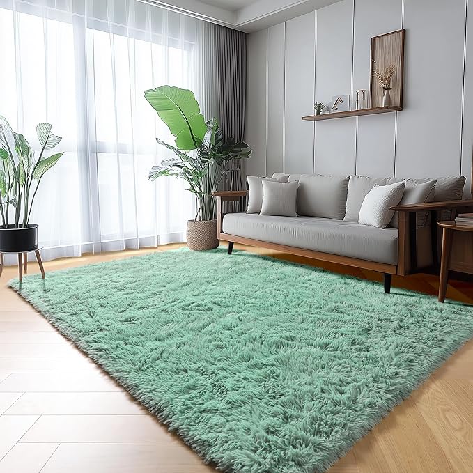 ONASAR Sage Green Rugs for Living Room Bedroom, 5x8 Washable Fluffy Bedside Area Rug, Soft Plush Shaggy Indoor Floor Carpet for Nursery Kids Girls Boys Teen Dorm Home Office Decor Aesthetic