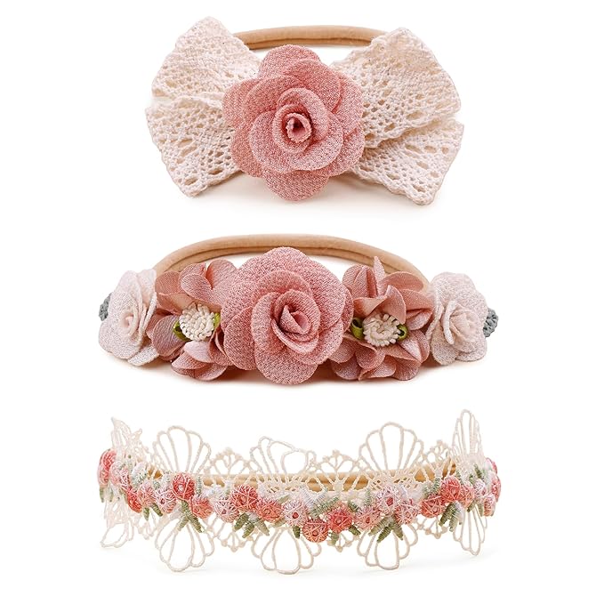 OOSAKU Baby Girl Flower Headbands Set Elastic Floral Headbands 6pcs Soft Nylon Hair Band for Newborn Toddler Hair Accessories (H-F4)