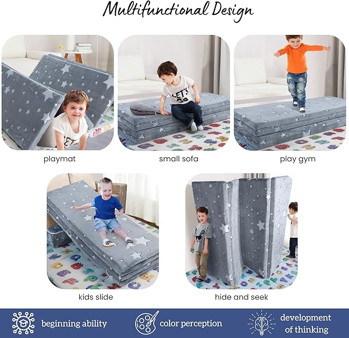 MeMoreCool Kids Floor Mattress, Play Mat Muscle Mat Large 6x4 FT, Thicken Foam Futon Mattress for Playroom, Foldable Sleeping Crawling Pad for Children’s Play Area