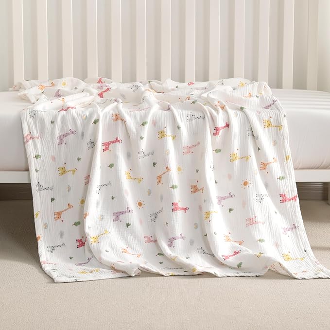NTBAY 2 Layer Muslin Cotton Baby Swaddle Blanket, 30x40 Soft and Breathable Receiving for Newborns and Infants, Perfect for Crib, Stroller, Travel, Lightweight Nursery Blanket, Cartoon Giraffe