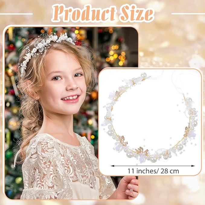 MAQUITA 4 Pcs Flower Girl Headpiece Rhinestone Crystal Wedding Headband Bridal Flower Headband for Girls Baby Hair