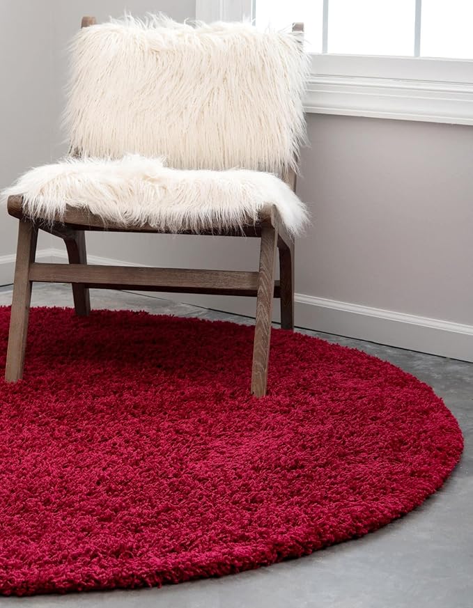 Unique Loom Solid Shag Collection Area Rug (4' 1" Round, Cherry Red)