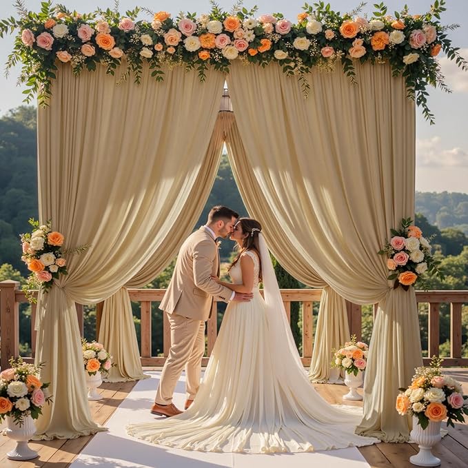 50×12 ft Wrinkle Free Beige Backdrop Curtain for Weddings Parties, 10 Panels 12ft Silky Polyester Wedding Drapes Backdrop Photo Back Drop Cloth for Birthday Baby Shower Photography Backgrounds