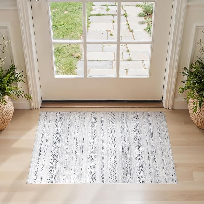 Area Rugs for Living Room Washable Living Room Rug Soft Neutral Indoor Floor Carpet Non-Slip Stain Resistant Modern Boho Rugs for Bedroom Dining Room Kids Room Nursery Office Home Grey