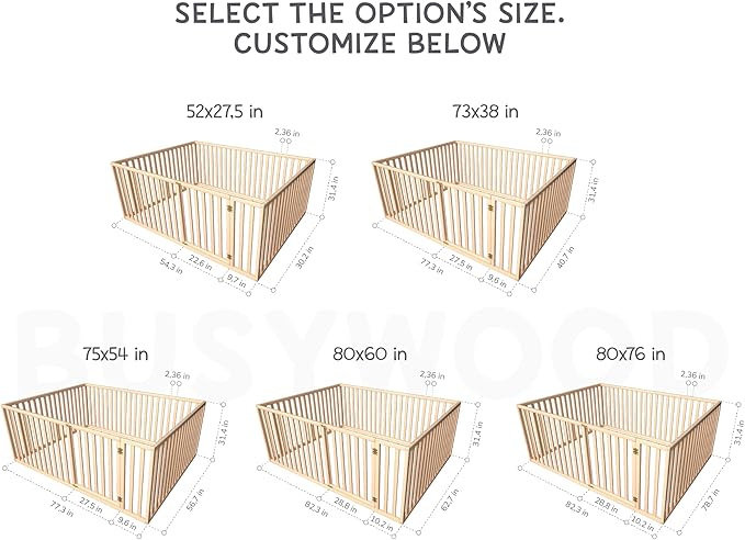 BUSY WOOD Montessori Floor Bed Frame with Rails - Toddler Bed Frame - Montessori Floor Toddler Bed - Floor Bed Frame for Kids - Kids Wooden Bedframe - Montessori Bedroom Furniture (Model 20)