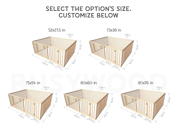 Montessori Bed for Toddlers with 31.4" Rails, Made in Europe Floor Bed for Kids from Alder Wood, 7 Colors Toddler Play Pen, Water Based Paint, 5 Sizes Wood Playpen for Toddler Playroom (Model 6.3)