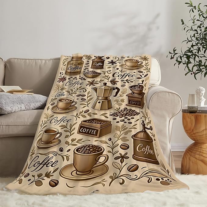 Coffee Blanket Cafe Throw Blanket Food Soft Cozy Fleece Fuzzy Stuffed Plush Flannel Gifts for Girls Women Boys Kids Adults 50"X60"