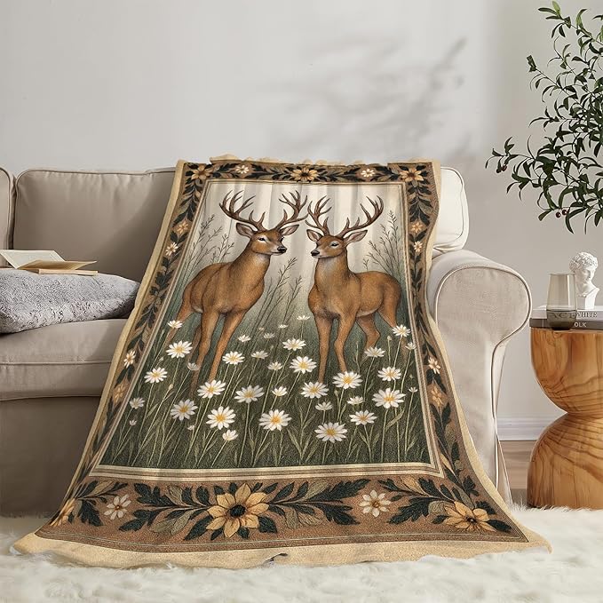 Deer Blanket Rustic Country Deer Animal Hunting Elk Throw Blanket Gifts for Boys Soft Cozy Fleece Fuzzy Plush Warm Stuff Bedding Nursery Wildlife Blankets for Girls Kids Adult Men Women 40"X50"