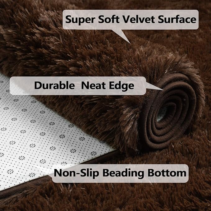 Merelax Soft Modern Indoor Large Shaggy Rug for Bedroom Livingroom Dorm Kids Room Home Decorative, Non-Slip Plush Fluffy Furry Fur Area Rugs Comfy Nursery Accent Floor Carpet 6x9 Feet, Brown