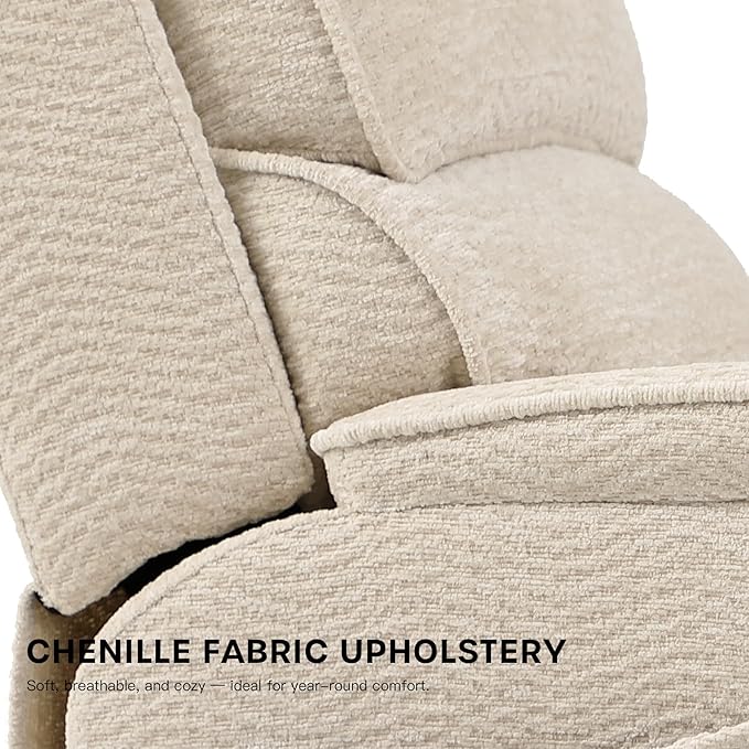 DYNOX 400 lbs Big & Tall Power Lift Recliner Chair for Elderly, Oversized Wide Dual Motor Lay Flat Infinite Positions Recliner with Heat and Massage(9298W,Chenille,Beige)