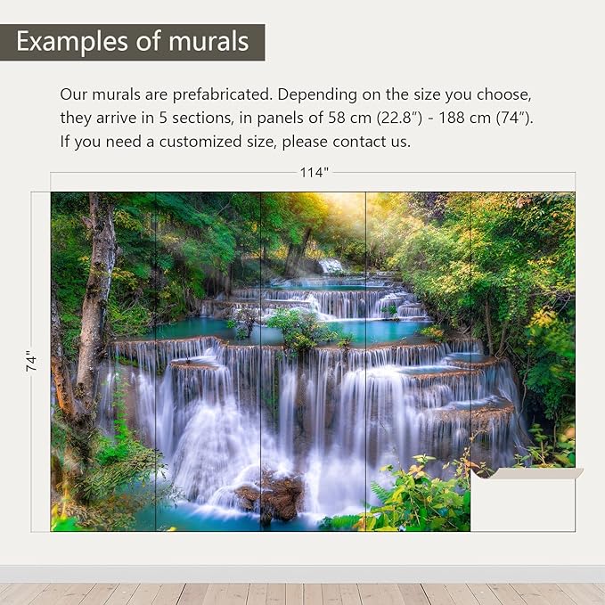 AFZEVEB-Green Waterfall Nature Landscape Wallpaper Wall murals for Kids Room 114"x74"(Not Peel and Stick)