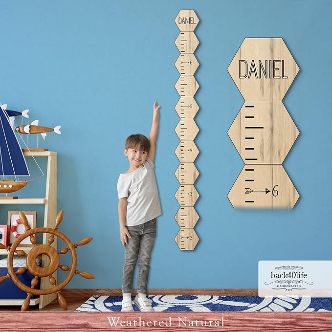 Farmhouse Style Wooden Kids Growth Chart Ruler for Boys and Girls