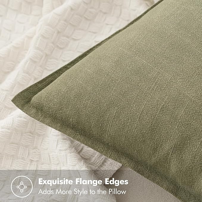 MIULEE Decorative Linen Lumbar Pillow Covers 12x20 Inch Light Olive Green Boho Farmhouse Neutral Couch Throw Pillows for Bed Pack of 2 Accent Modern Pillowcase Summer Sofa Livingroom Home Decor