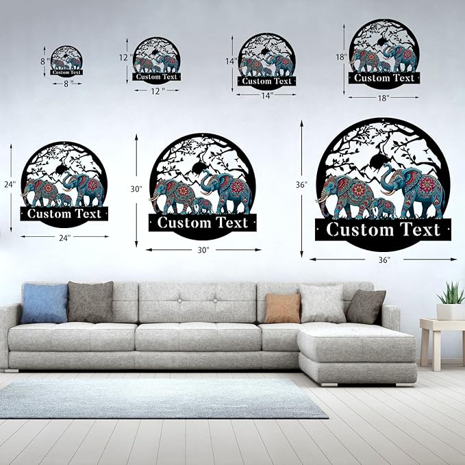 Personalized Family/Last Name Signs, Metal Signs Customized, Elephant Wall Art for Living Room/Office/Hallway/Entryway/Porch Decor, Personalize New Home Gift for Couples