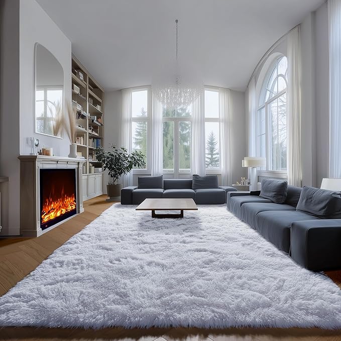ONASAR White 8x10 Area Rugs for Living Room, Large Fluffy Shag Bedroom Rug, Washable Soft Plush Thick Shaggy Big Floor Carpet for Kids Boy and Girls Teen Dorm Nursery Indoor Home Decor Aesthetic