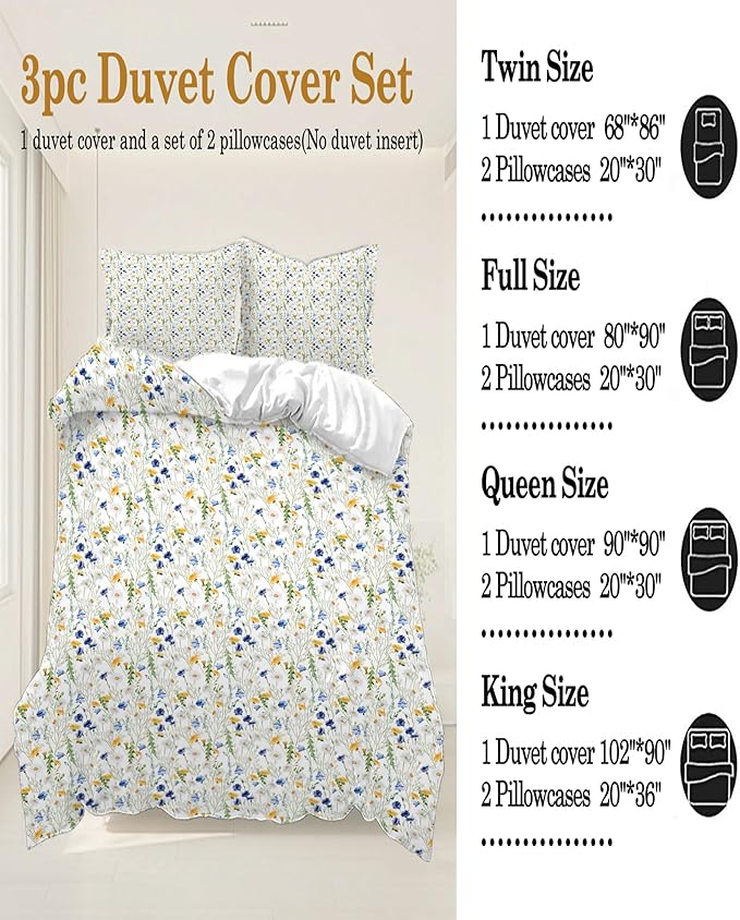 Pink Floral Duvet Cover King Size Cute Floral Printed on White Comforter Cover 3Pcs Kids Girls Bedding Set with Zipper Closure Soft Breathable Microfiber