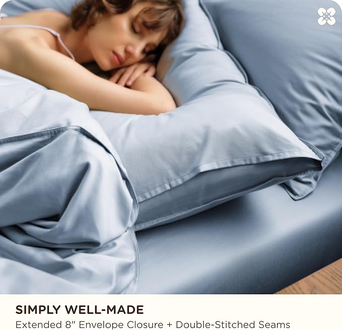 Bedsure Cooling Duvet Cover Queen Size, Cotton & Rayon Derived from Bamboo Blend Duvet Cover Set for Hot Sleepers,Ultra-Soft, Breathable & Lightweight Home Bedding for All Seasons (Light Blue,90"x90")
