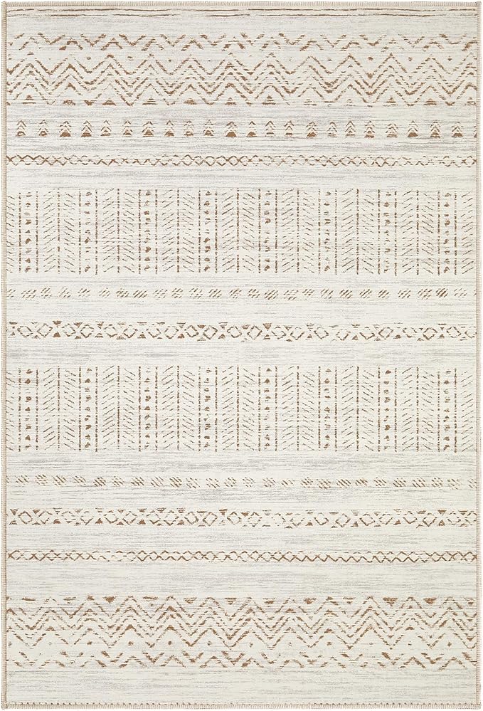 Area Rugs for Living Room Washable Living Room Rug Soft Neutral Indoor Floor Carpet Non-Slip Stain Resistant Modern Boho Rugs for Bedroom Dining Room Kids Room Nursery Office Home Brown Cream
