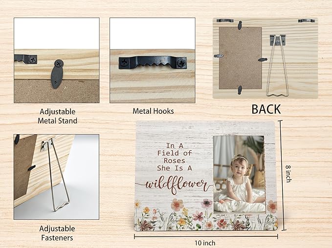 Baby Girl Picture Frame, Gifts for Daughter, In a Field of Roses She Is a Wildflower Picture Frames, Girl Photo Frame for Daughter Friend Girls, Inspirational Wood Photo Frame for 4x6 Photos