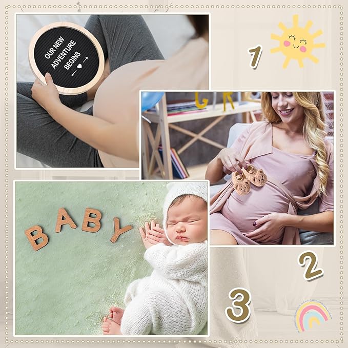 8 Pcs Pregnancy Announcement Set Pregnancy Reveal Ideas Include Felt Letter Round Board Kit Baby Bodysuit Booties Wood Blocks Wooden Signs for Coming Soon Baby Announcement(Black)