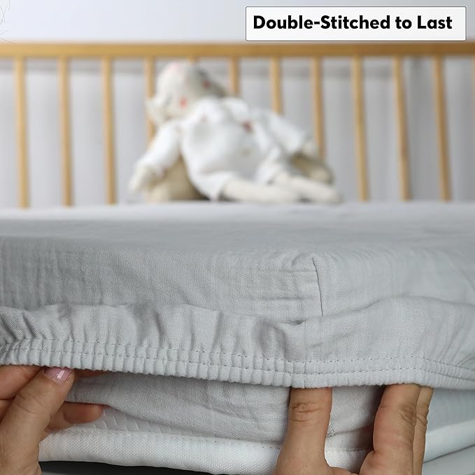 Muslin Baby Crib Sheets Fitted - Crib Sheets Neutral Turkish Cotton, Ultra Soft & Breathable - Organic Cotton Crib Sheets for Boys & Girls, GOTS & Oeko-TEX® Certified (52x28, Cloudy Gray)